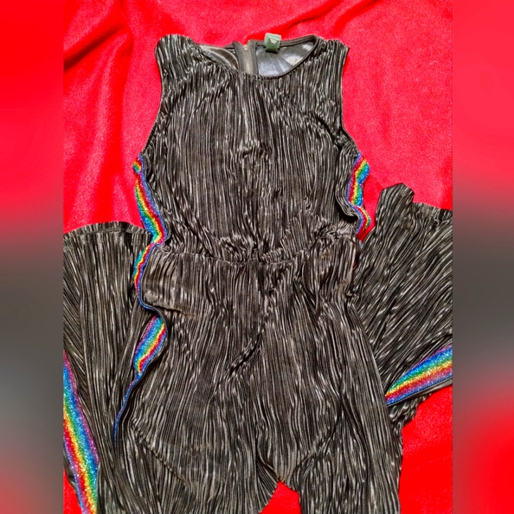 Wild Fable Black and Rainbow Stripe One-Piece